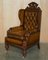 Large Antique Victorian Lion Carved Chesterfield Brown Leather Armchairs, 1870, Set of 2, Image 16