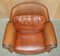 Thomasville Safari Leather Woven Armchair & Footstool Ottoman Brown Leather, Set of 2 10