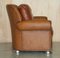 Thomasville Safari Leather Woven Armchair & Footstool Ottoman Brown Leather, Set of 2 13