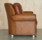Thomasville Safari Leather Woven Armchair & Footstool Ottoman Brown Leather, Set of 2, Image 13