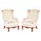 Victorian Style Claw & Ball Feet Floral Wingback Armchairs, 1970s, Set of 2 1