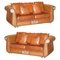 Thomasville Safari Brown Leather Woven Sofas, Set of 2 1