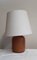 Vintage Table Lamp with Brown Teak Foot and Beefed Shade, 1980s, Image 1