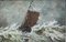 Seelandschaft mit Boot im Sturm, Ölgemälde auf Holz, gerahmt 2
