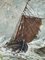 Seelandschaft mit Boot im Sturm, Ölgemälde auf Holz, gerahmt 5