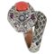 Coral, Rubies, Diamonds, Rose Gold and Silver Snake Ring 1