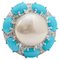 Pearl, Turquoises, Diamonds, 14 Karat White Gold Ring, Image 1