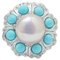 Pearl, Turquoise, Diamonds, Platinum Retro Ring, Image 1