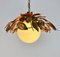 Vintage Florentine Gold Pendant Lamp with Opaline Glass Bulb, 1960s 6