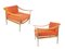 Teak, Metal & Coral Fabric Armchairs, 1960s, Set of 2 5