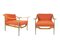 Teak, Metal & Coral Fabric Armchairs, 1960s, Set of 2 1