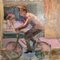 Artista de escuela europea, Escena con ciclista, años 90, Técnica mixta, Enmarcado, Imagen 2