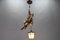 Pendant Light with Hand Carved Mountain Climber Sculpture and Lantern, 1930s 7