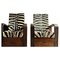 Art Deco Holzsessel mit klappbarer Rückenlehne und Zebrafell Kissen, 2er Set 2