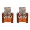 Art Deco Holzsessel mit klappbarer Rückenlehne und Zebrafell Kissen, 2er Set 1