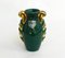 Kleine Mid-Century Vase in Amphorenform aus Grünem & Goldfarbenem Steingut von Poët Laval, Frankreich, 1950er 9