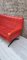 Sofá de tres plazas de escay rojo con patas ajustables de latón, años 50, Imagen 4