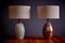Lampe de Bureau en Céramique Marron et Blanc Cassé par Brent Bennett, Set de 2 2