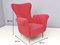 Vintage Red Cotton Wingback Armchair with Brass Feet, Italy 10