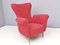 Poltrona Wingback vintage in cotone rosso con piedini in ottone, Italia, Immagine 2