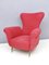 Vintage Red Cotton Wingback Armchair with Brass Feet, Italy 3