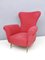 Vintage Red Cotton Wingback Armchair with Brass Feet, Italy, Image 3