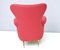 Poltrona Wingback vintage in cotone rosso con piedini in ottone, Italia, Immagine 4