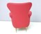 Vintage Red Cotton Wingback Armchair with Brass Feet, Italy 4
