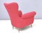 Poltrona Wingback vintage in cotone rosso con piedini in ottone, Italia, Immagine 5