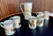 Italian Ceramic Mugs & Pitcher Tea Service with Hand-Painted Rural Image Motifs by Andrea Darienzo for Vietri, 1950s, Set of 7 2