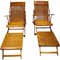 Antique Bamboo Chaise Lounges with Ottoman, Set of 2 8