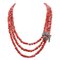 Rose Gold and Silver Multi-Strand Necklace with Diamonds and Coral 1