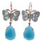 Rose Gold and Silver Dangle Earrings with Turquoise and Topazs 1