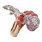 Bague en or rose et argent en forme de poisson avec rubis et diamants 1