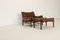 Leather Kontiki Armchair & Stool with Table from Arne Norell AB, 1970s, Set of 3 5