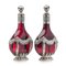 19th Century German Silver & Red Glass Decanters, 1880, Set of 2 1