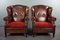 Sheep Leather Armchairs with Red Corduroy Seat Cushions, Set of 2 2
