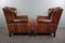 Sheep Leather Armchairs with Red Corduroy Seat Cushions, Set of 2 3