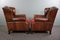 Sheep Leather Armchairs with Red Corduroy Seat Cushions, Set of 2, Image 3