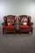 Sheep Leather Armchairs with Red Corduroy Seat Cushions, Set of 2 1