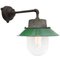 Industrielle Vintage Wandlampe aus Klarglas & Grüner Emaille 4