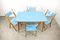 Tavolo da pranzo Mid-Century in legno con sedie blu, Italia, set di 5, Immagine 1