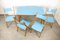 Table de Salle à Manger Mid-Century en Bois avec Chaises Bleues, Set de 5 19