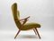 Italian Wood and Fabric Wingback Armchair, 1950s 2
