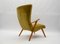 Italian Wood and Fabric Wingback Armchair, 1950s 8