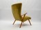 Italian Wood and Fabric Wingback Armchair, 1950s, Image 8