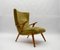 Italian Wood and Fabric Wingback Armchair, 1950s 1