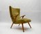 Italian Wood and Fabric Wingback Armchair, 1950s, Image 1