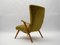 Italian Wood and Fabric Wingback Armchair, 1950s 7