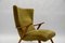 Italian Wood and Fabric Wingback Armchair, 1950s 9